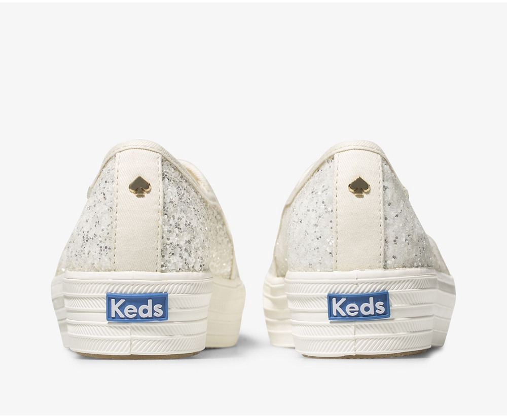 Slip On Γυναικεια - Keds Kate Spade New York Triple Decker Glitter - Λευκα - QLFSD9123